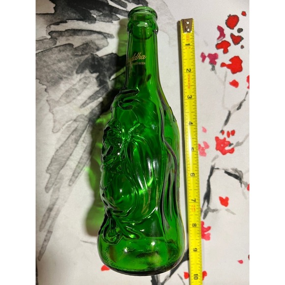 Lucky‎ Buddha Beer Green Glass Embossed Enlightened Shaped Empty Bottle Imported - Picture 8 of 8